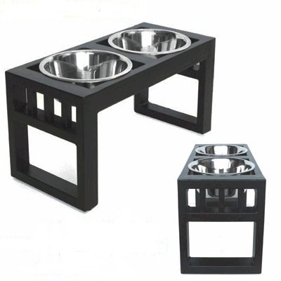Elevated puppy bowl stand with two stainless steel bowls