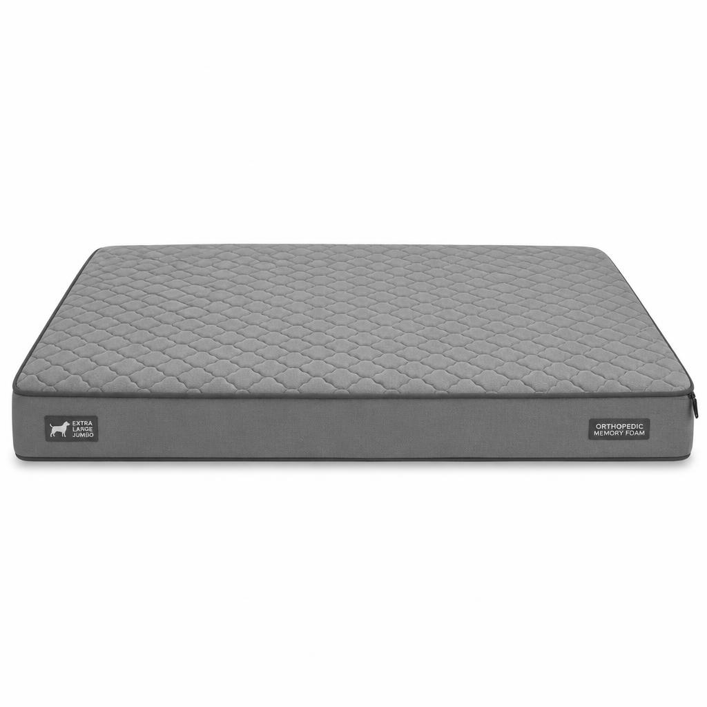 Jumbo extra-large grey memory foam orthopedic dog mattress with quilted removable cover