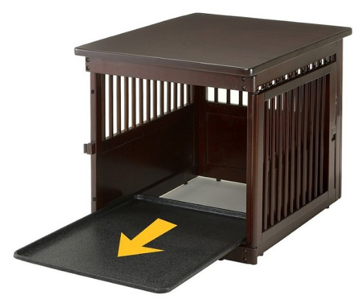 Richell Large End Table Rottweiler crate with removable sliding tray pulled out
