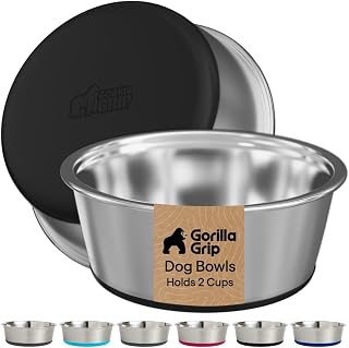 Gorilla Grip stainless steel dog bowls set of two with non-slip rubber base