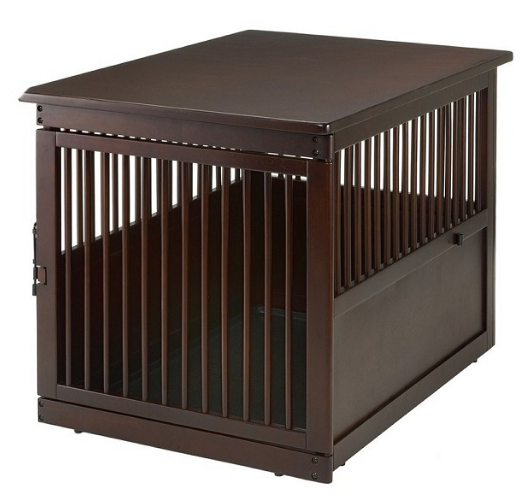 Closed Richell Large End Table wood Rottweiler crate in dark brown finish