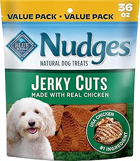 Value pack bag of Blue Buffalo Nudges Jerky Cuts chicken dog treats