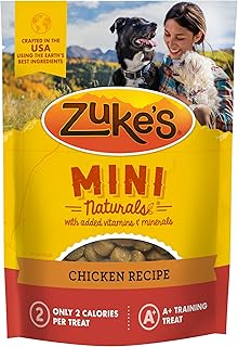 Pouch of Zuke's Mini Naturals chicken recipe soft training treats for dogs