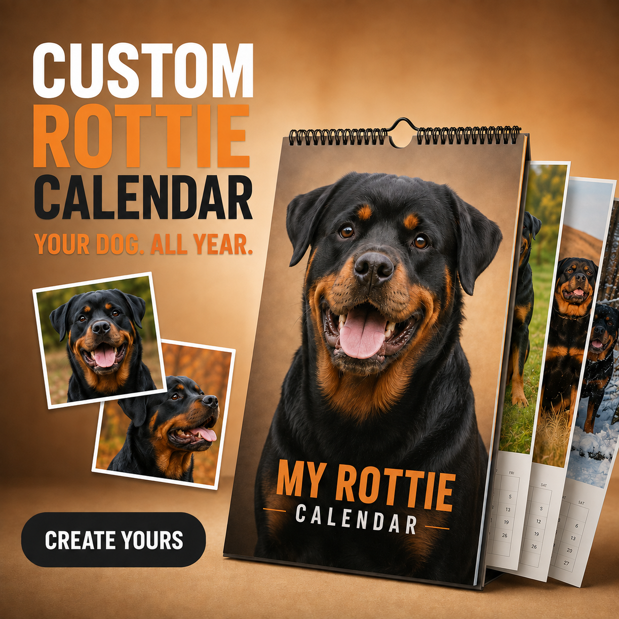 Custom Rottie wall calendar with personal Rottweiler photos