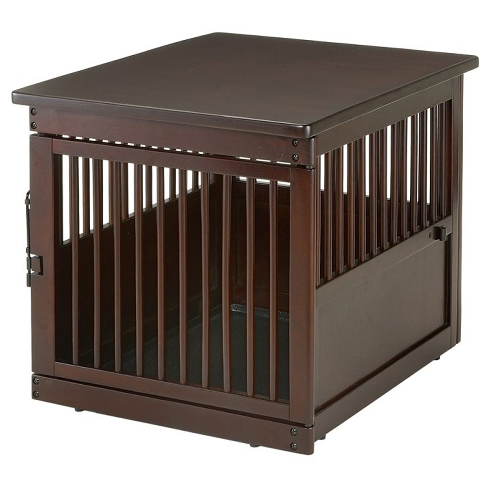 Richell wooden end table dog crate in dark espresso finish that doubles as living room furniture