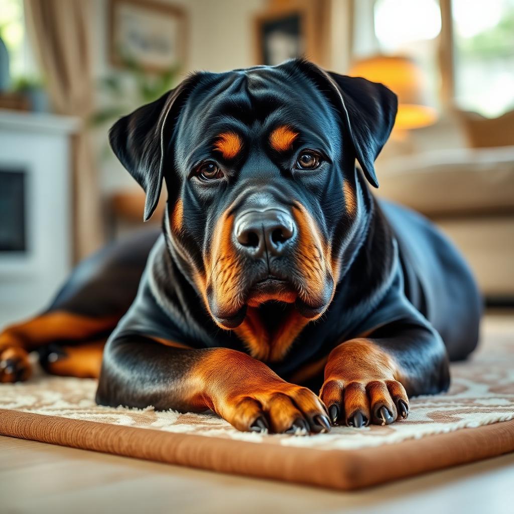 Rottweiler showing subtle stress signals such as lip licking and yawning
