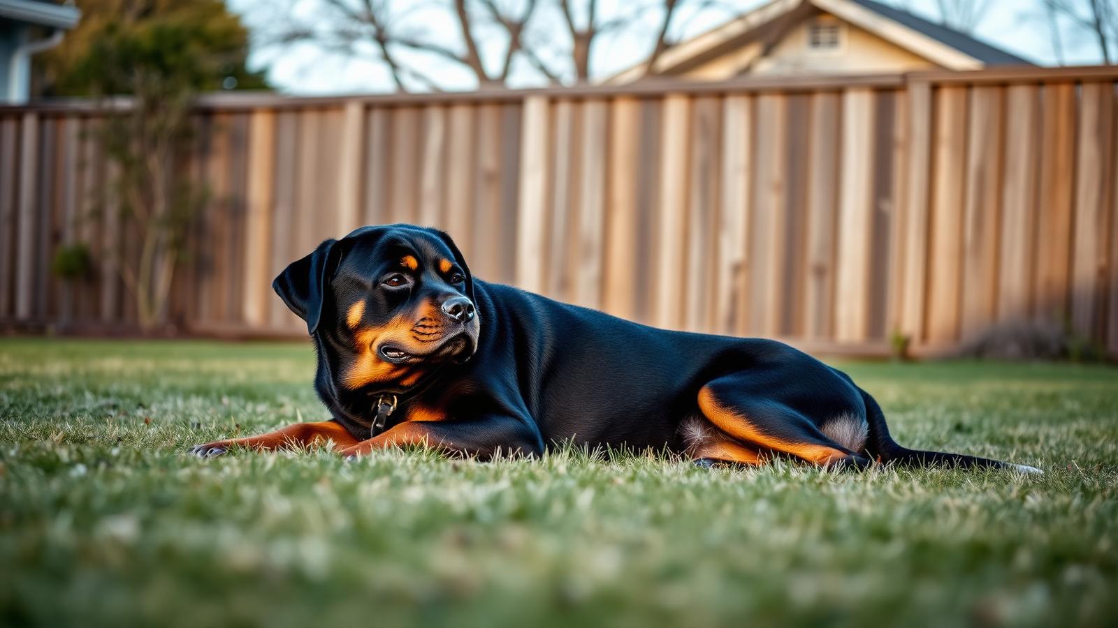 Calm adult Rottweiler checking in with its owner during behavior training